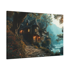 Enchanted Abode: Riverside Fantasy Cottage Canvas Art - MiTo Store
