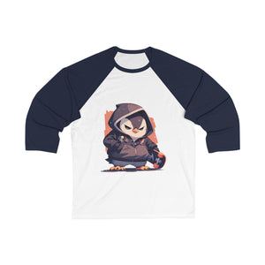 Edgy Penguin with Skateboard 3/4 Sleeve Baseball Tee - MiTo Store