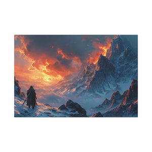 Ascend to the Flame: A Hero's Journey Through the Frozen Peaks Canvas Art - MiTo Store