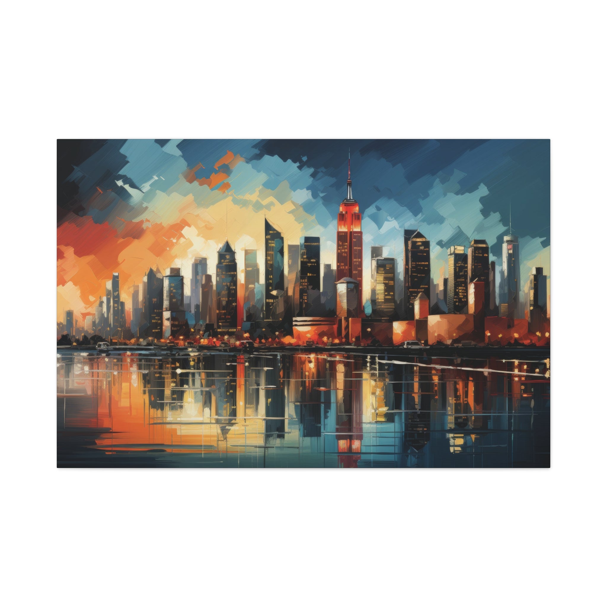 Metropolitan Mosaic: Abstract New York Skyline at Sunset Canvas Art - MiTo Store