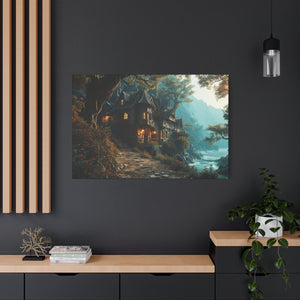 Enchanted Abode: Riverside Fantasy Cottage Canvas Art - MiTo Store