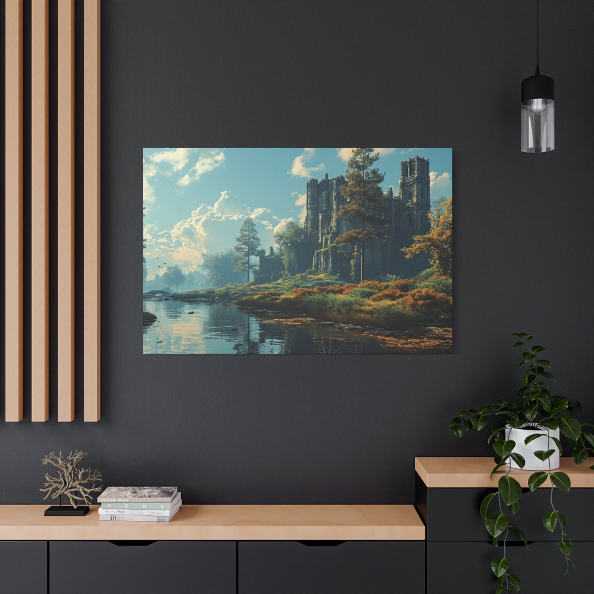Ancient Ruins by the River: Timeless Landscape Canvas Art - MiTo Store