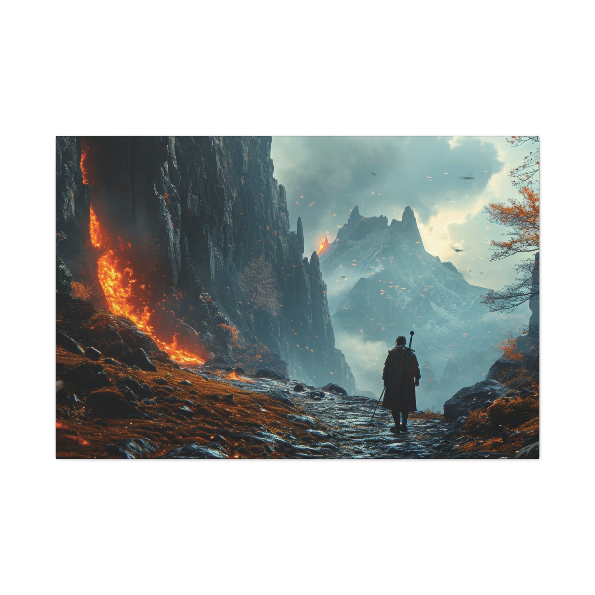 Path of the Brave: A Lone Warrior's Quest to the Mountain's Heart Canvas Art - MiTo Store