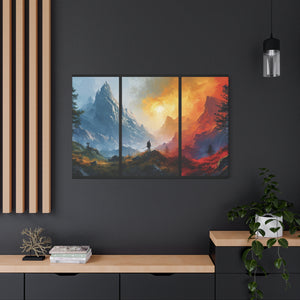 Epic Alpine Quest: Triptych Mountain Adventure Canvas Art - MiTo Store