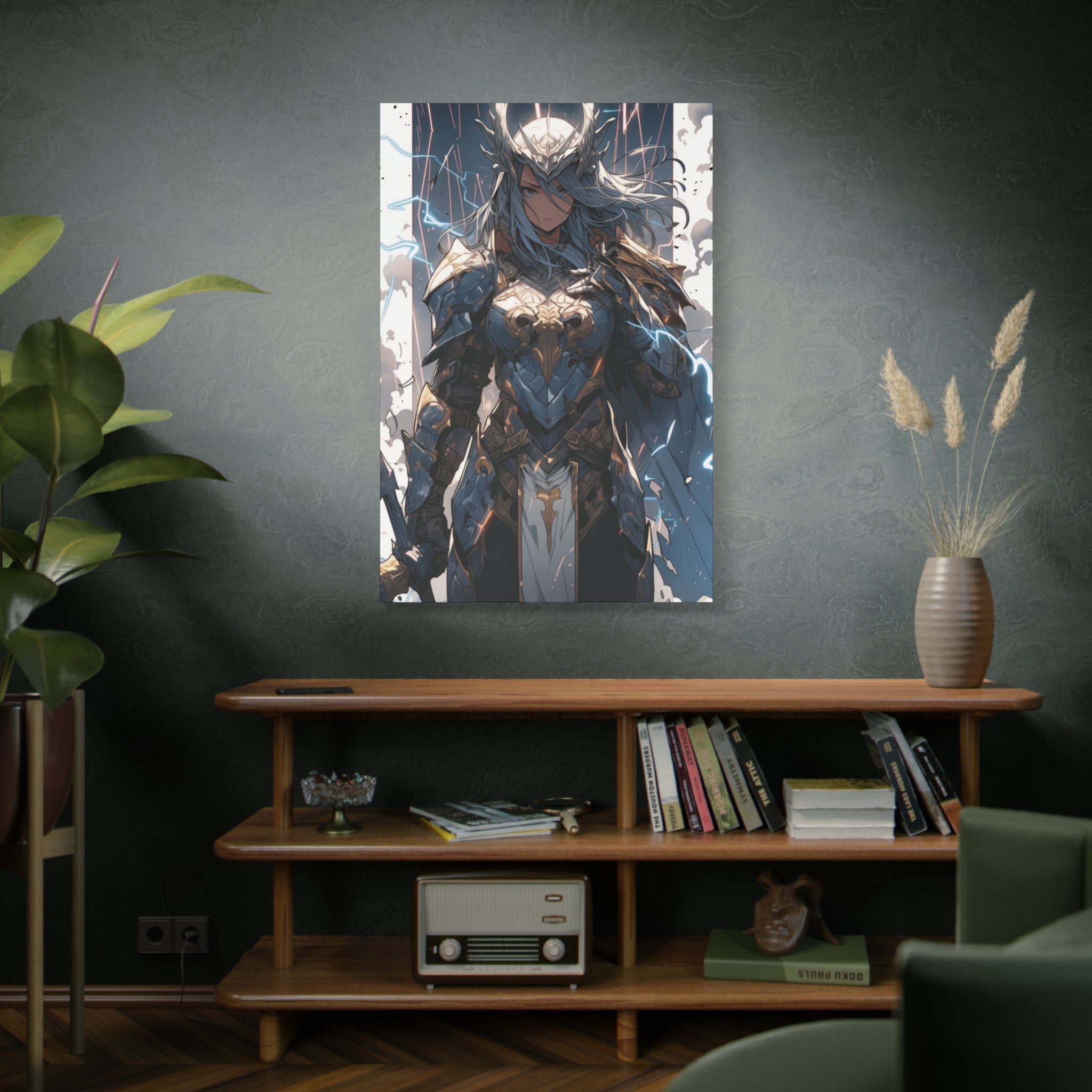 Stormbringer Paladin: Ethereal Armor and Lightning Canvas Art - MiTo Store