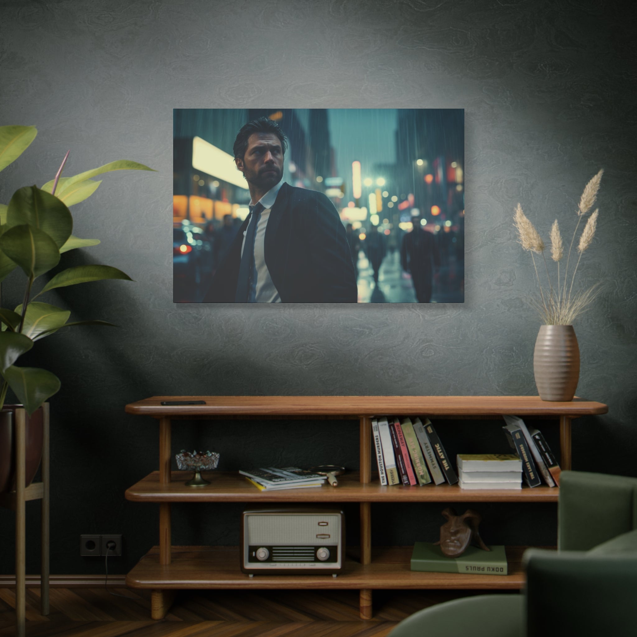 Neon Dreams: The Businessman's Stride Canvas Art - MiTo Store