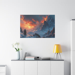 Ascend to the Flame: A Hero's Journey Through the Frozen Peaks Canvas Art - MiTo Store