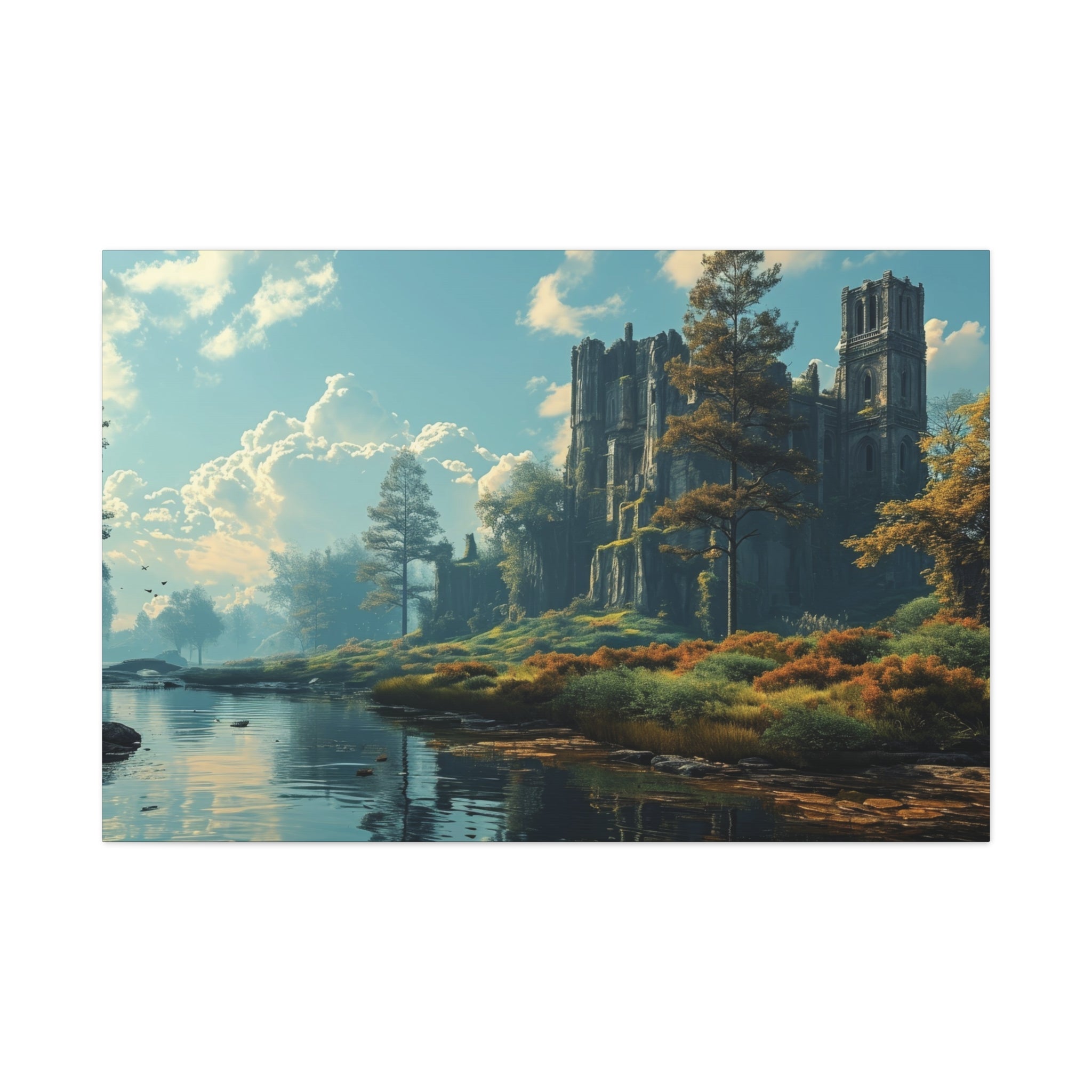 Ancient Ruins by the River: Timeless Landscape Canvas Art - MiTo Store