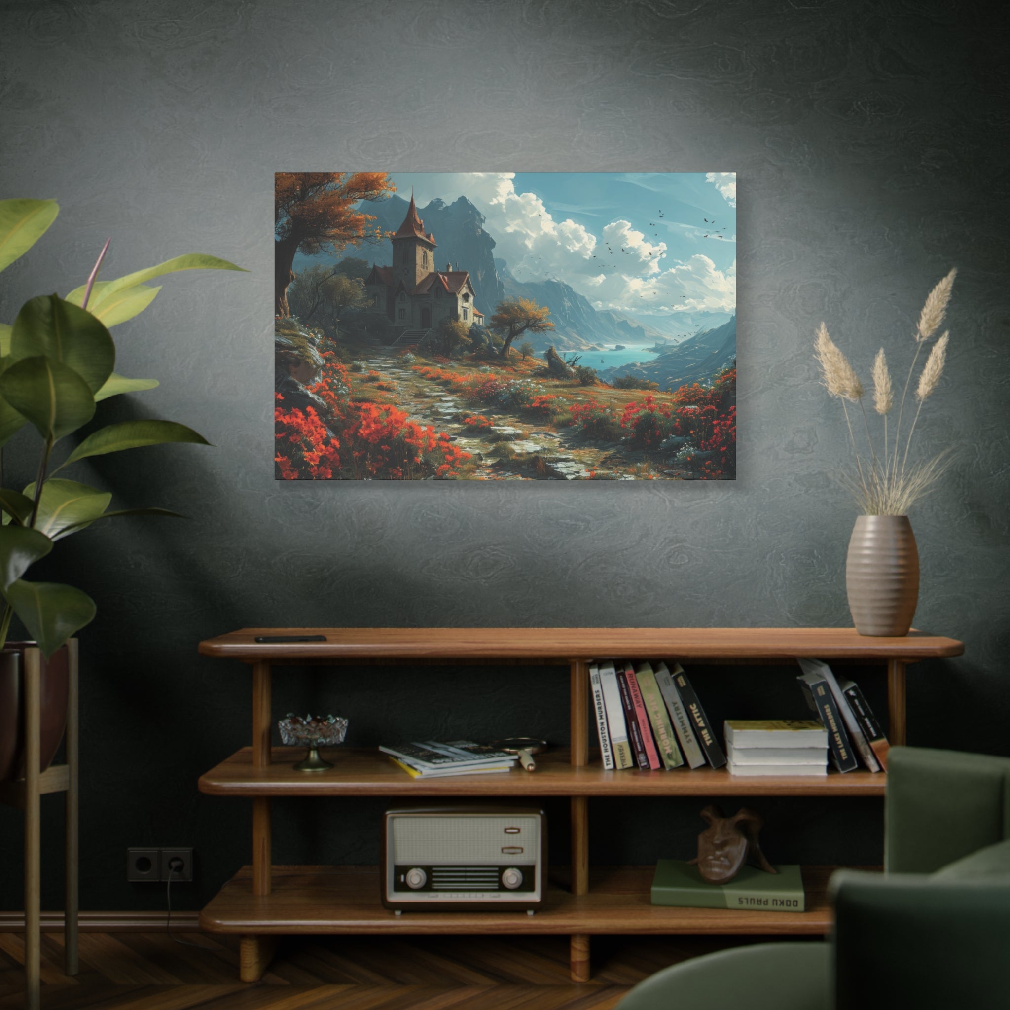 Lakeside Chapel Retreat: Idyllic Countryside Canvas Art - MiTo Store