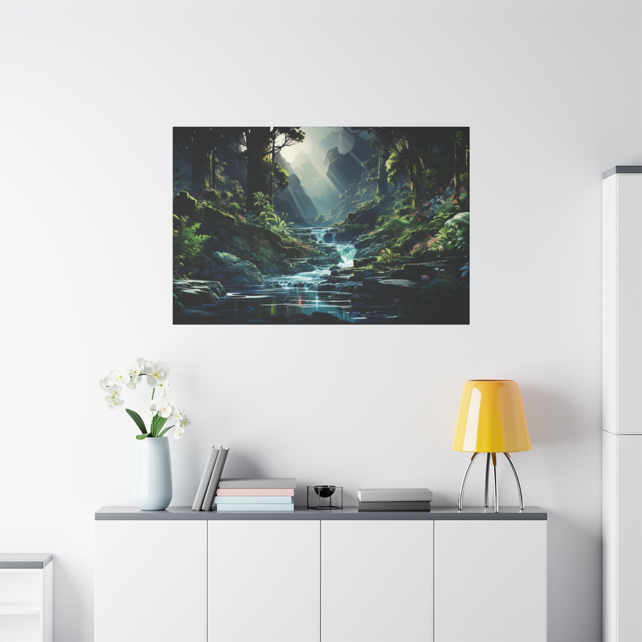 Luminous Glen: The Radiant Waterfall Oasis Canvas Art - MiTo Store