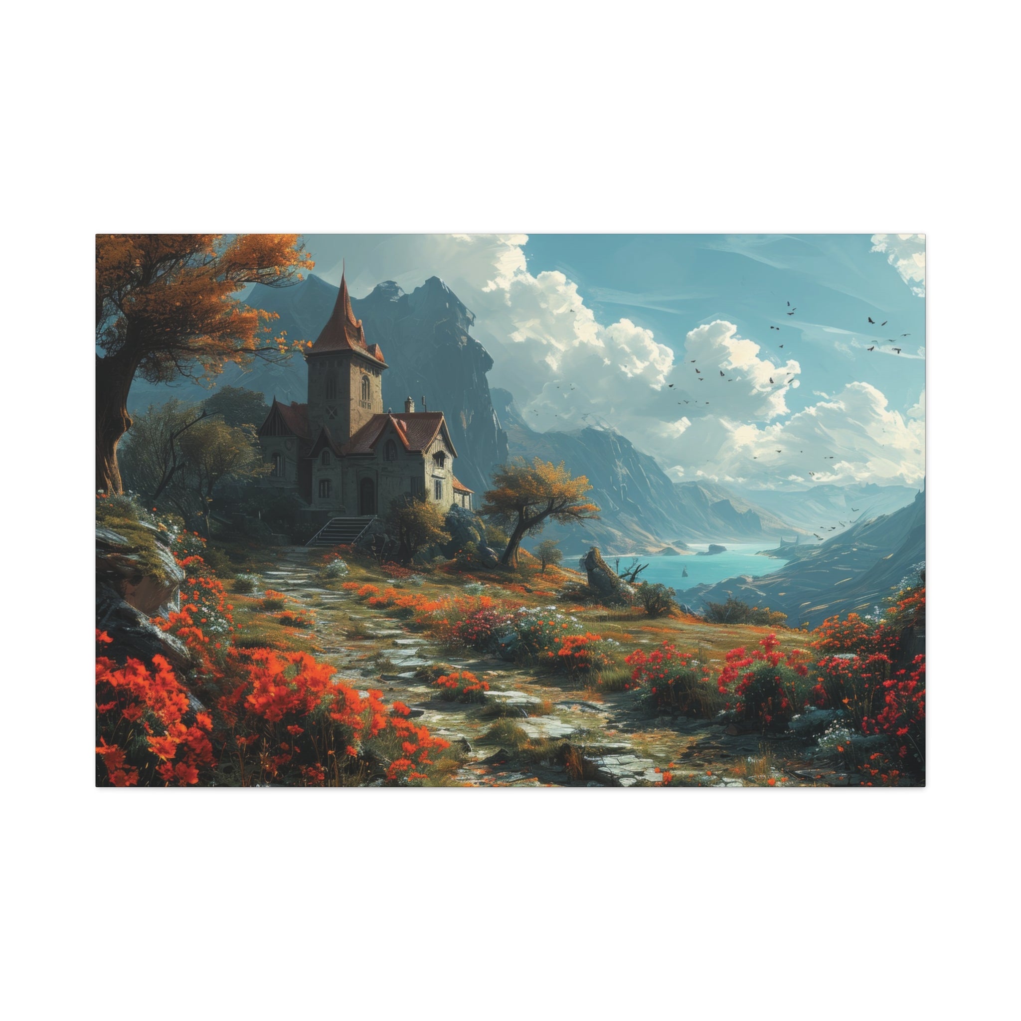 Lakeside Chapel Retreat: Idyllic Countryside Canvas Art - MiTo Store