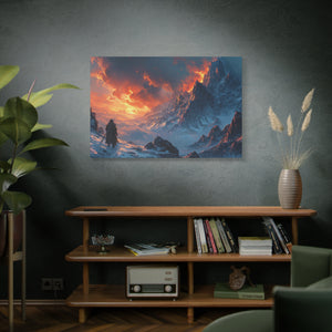 Ascend to the Flame: A Hero's Journey Through the Frozen Peaks Canvas Art - MiTo Store