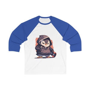Edgy Penguin with Skateboard 3/4 Sleeve Baseball Tee - MiTo Store