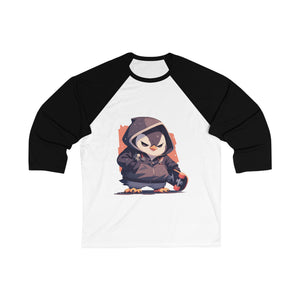 Edgy Penguin with Skateboard 3/4 Sleeve Baseball Tee - MiTo Store