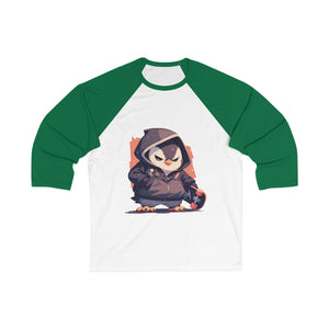 Edgy Penguin with Skateboard 3/4 Sleeve Baseball Tee - MiTo Store