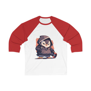 Edgy Penguin with Skateboard 3/4 Sleeve Baseball Tee - MiTo Store