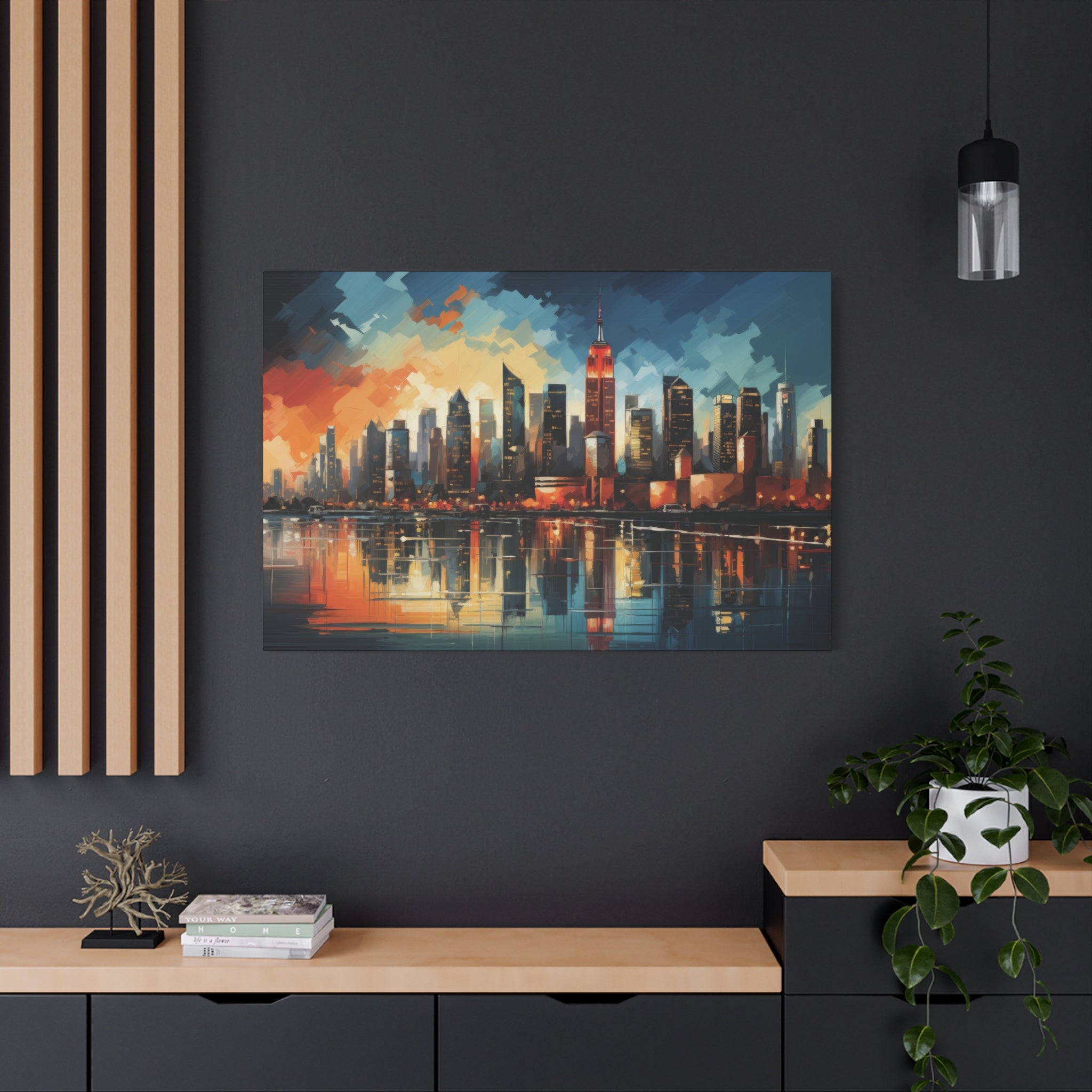 Metropolitan Mosaic: Abstract New York Skyline at Sunset Canvas Art - MiTo Store