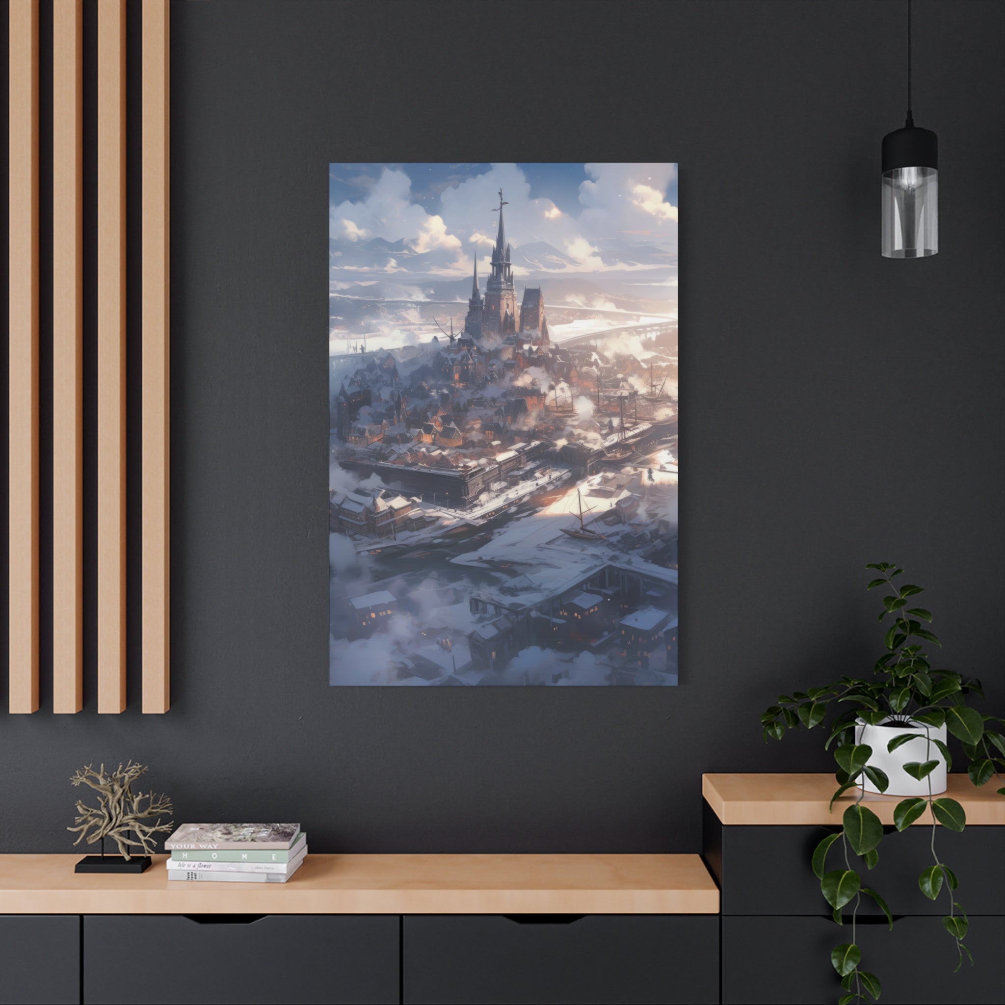 Winter Harbor Town - Idyllic Snowscape Canvas Art - MiTo Store