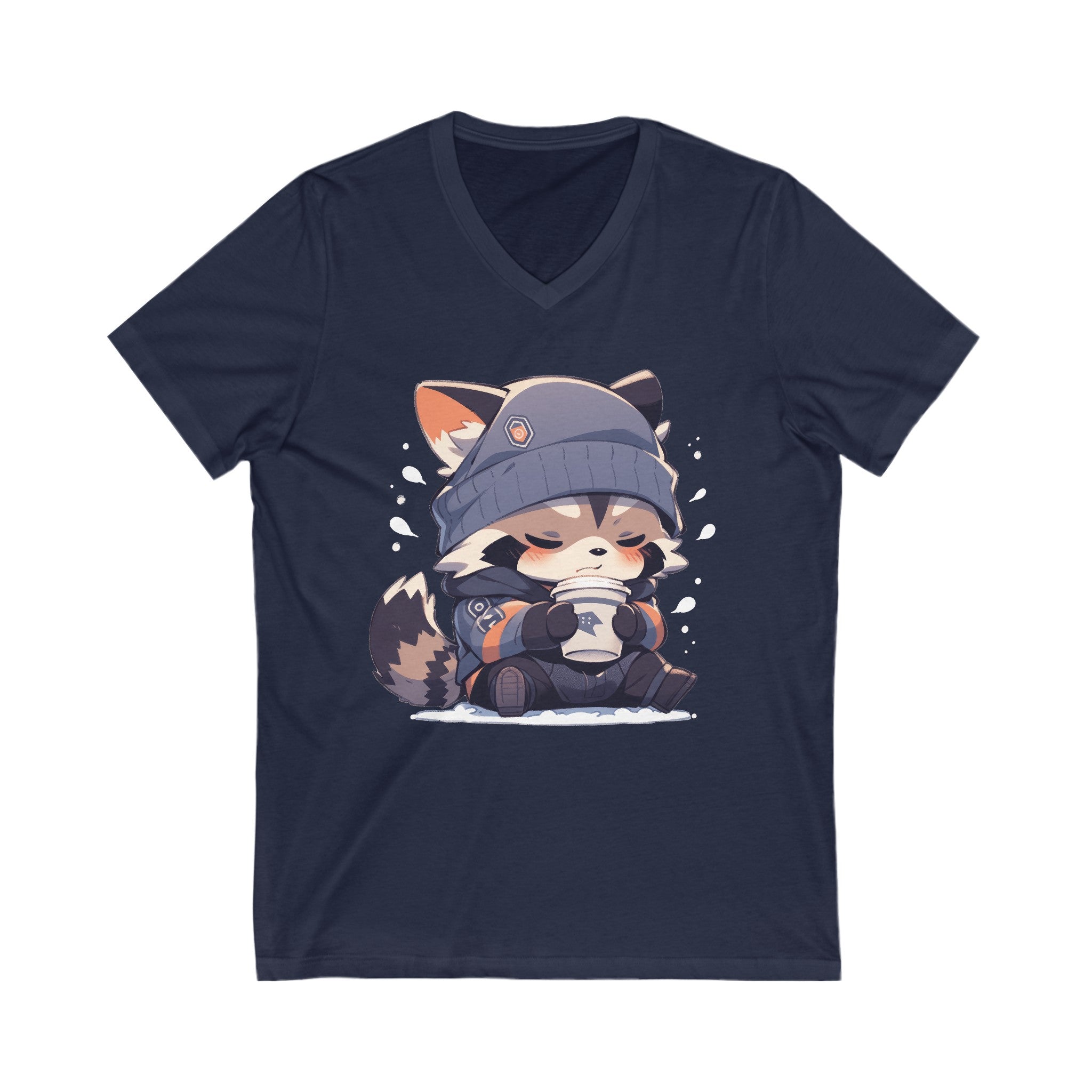 Cute Coffee Raccoon V-Neck T-Shirt - MiTo Store
