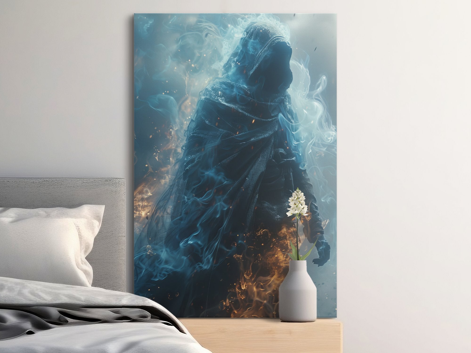 Mystical Blue Cloaked Figure Wall Art - MiTo Store