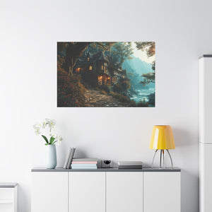 Enchanted Abode: Riverside Fantasy Cottage Canvas Art - MiTo Store