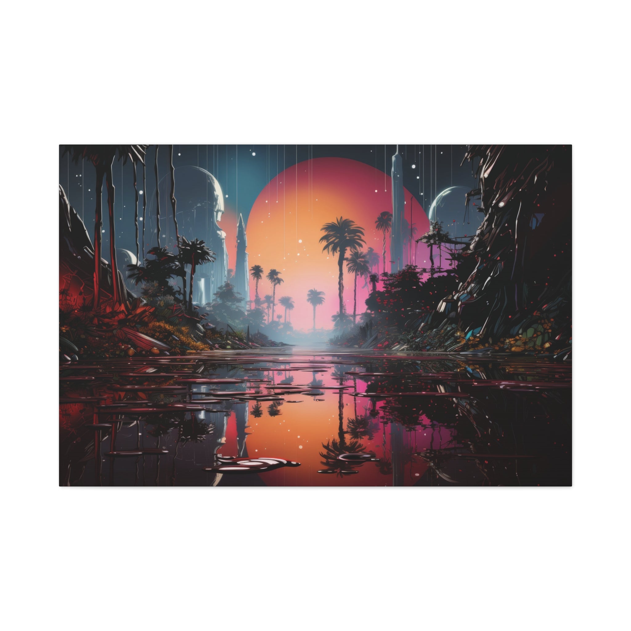 Galactic Oasis: Dusk at the Neon Junglescape Canvas Art - MiTo Store