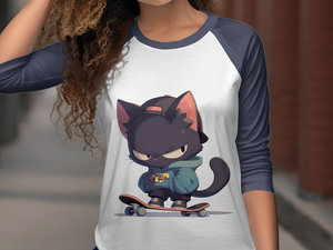 Too Cool for School Cat 3/4 Sleeve Baseball Tee - MiTo Store