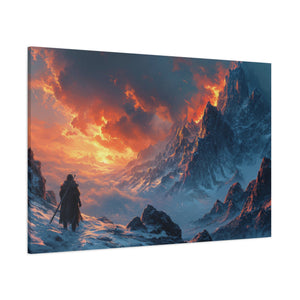 Ascend to the Flame: A Hero's Journey Through the Frozen Peaks Canvas Art - MiTo Store