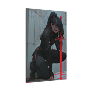 Crimson Resolve: Warrior's Pause Canvas Art - MiTo Store