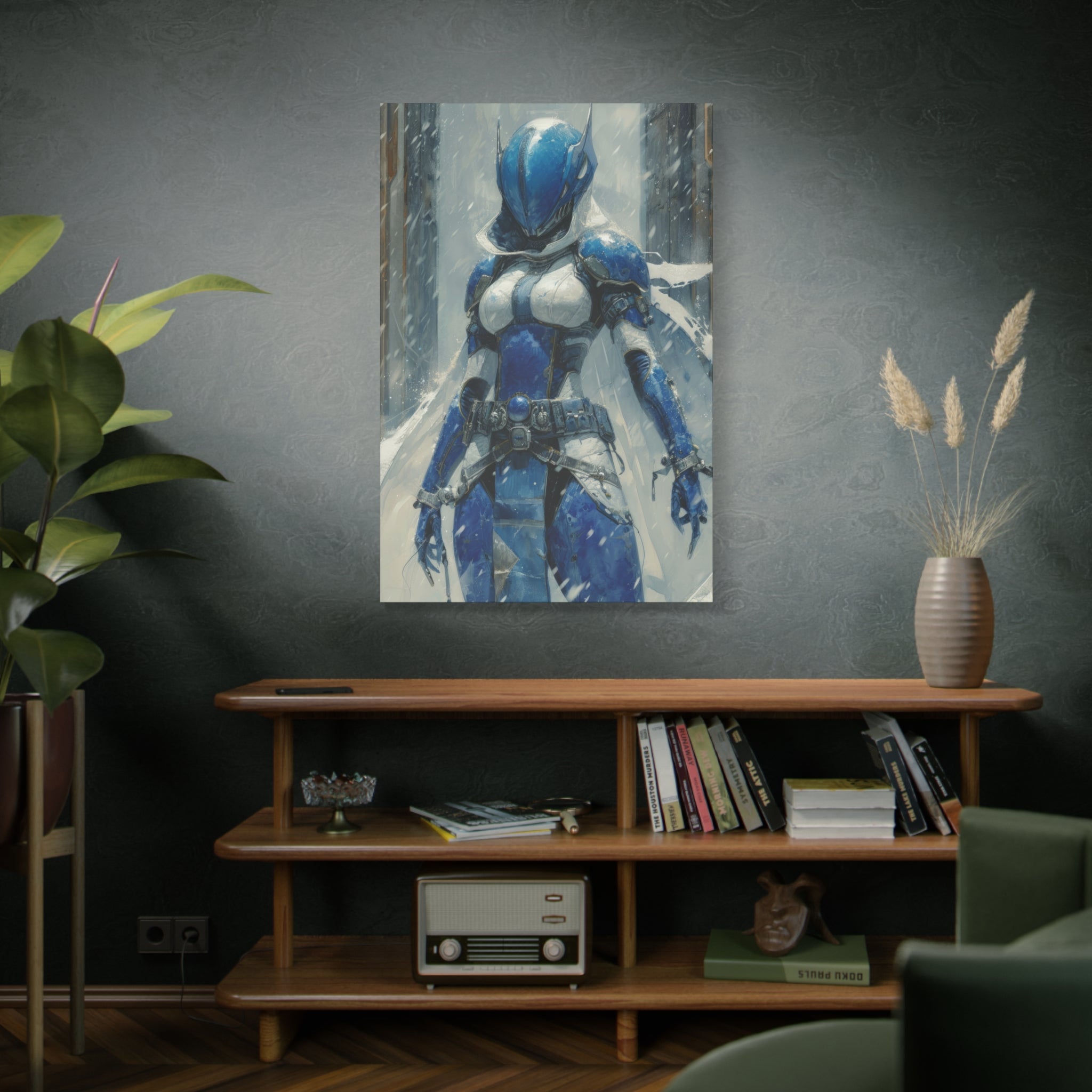 Frost Guardian: Warrior in Blue Armor Canvas Art - MiTo Store