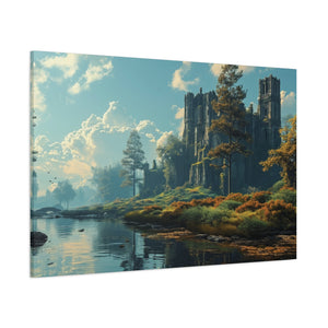 Ancient Ruins by the River: Timeless Landscape Canvas Art - MiTo Store