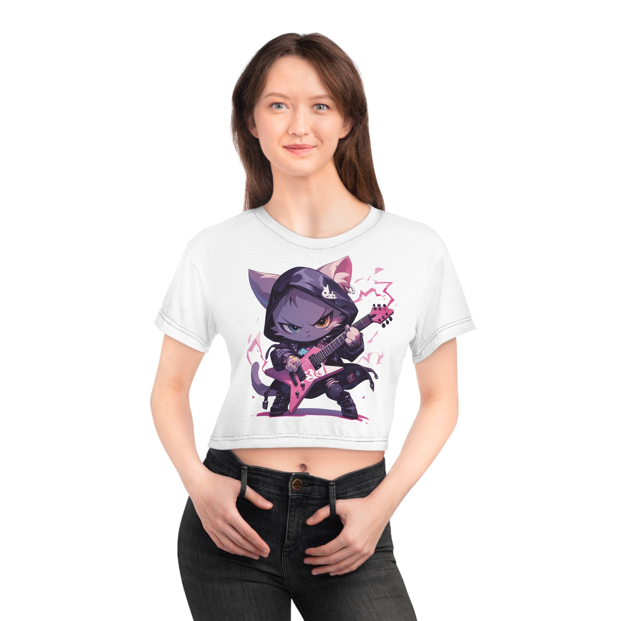 Cute Cat Playing Electric Guitar Crop Top - MiTo Store