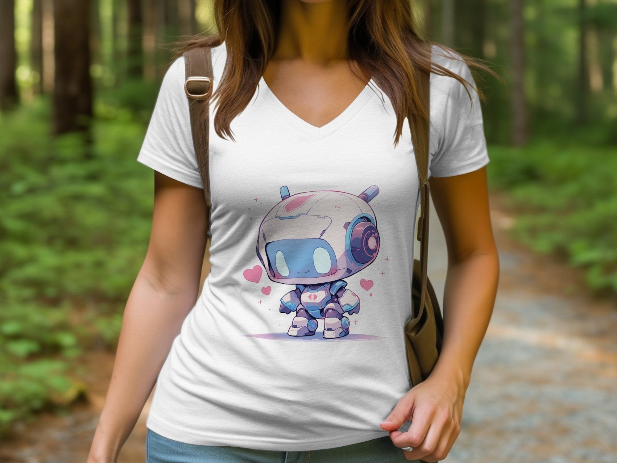 Cute Robot Love Heart V-Neck T-Shirt - MiTo Store