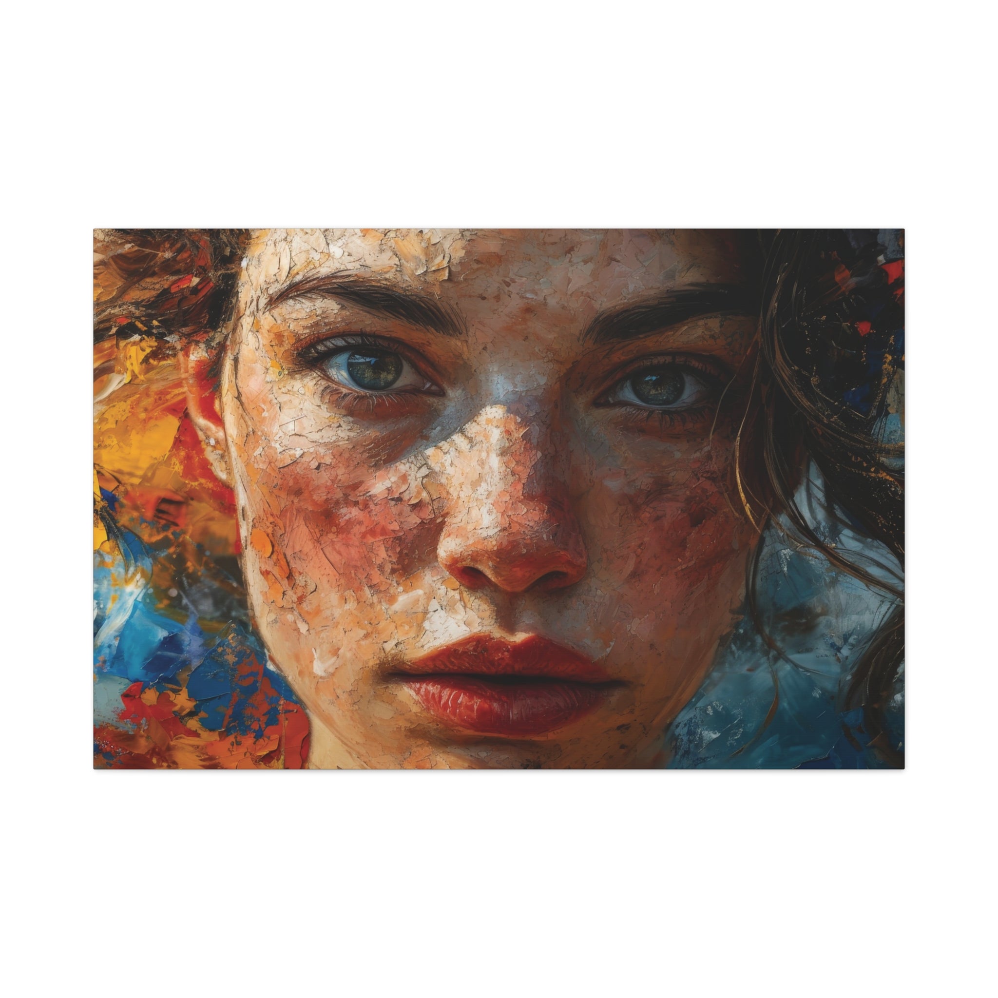 Vivid Gaze: Patchwork Portrait of a Young Woman Canvas Art