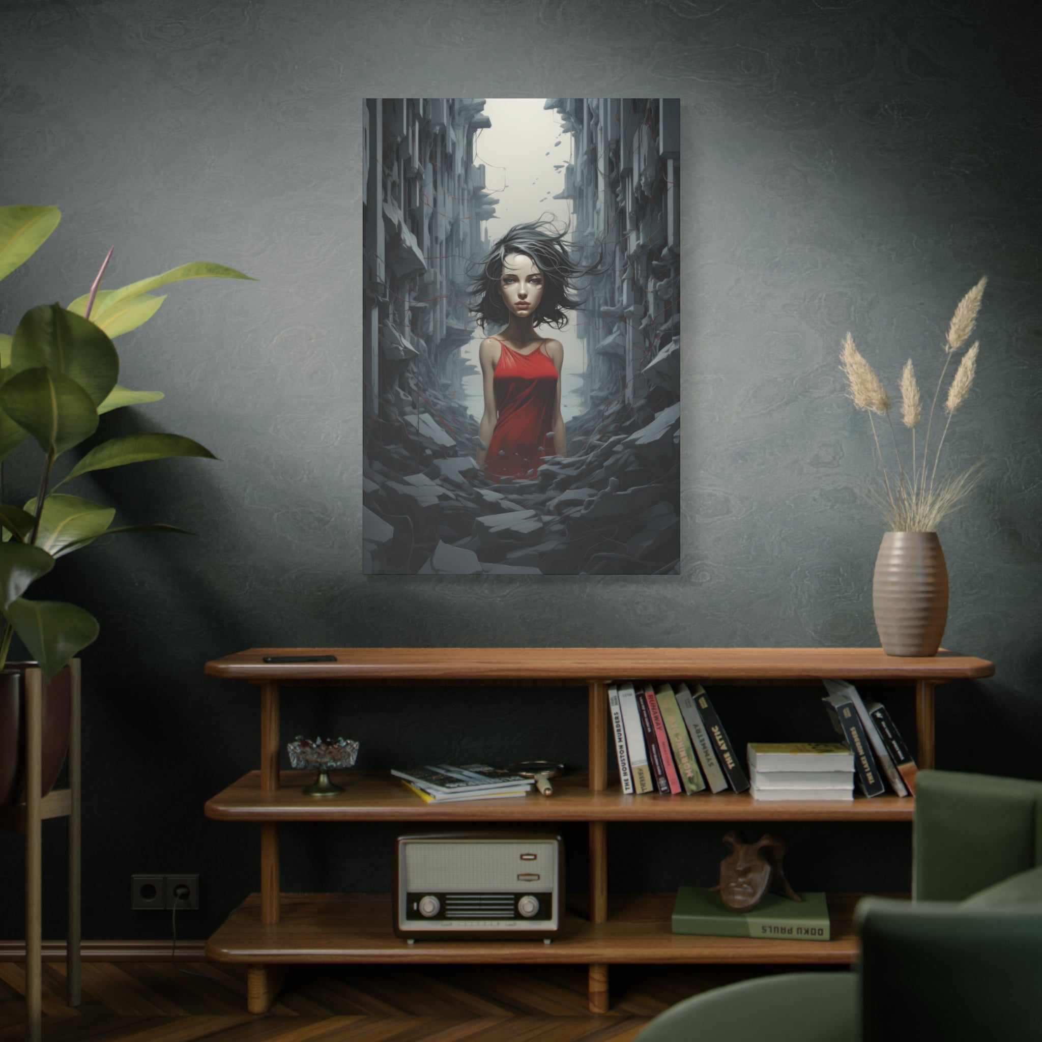 Red Elegance Urban Solitude Canvas Art