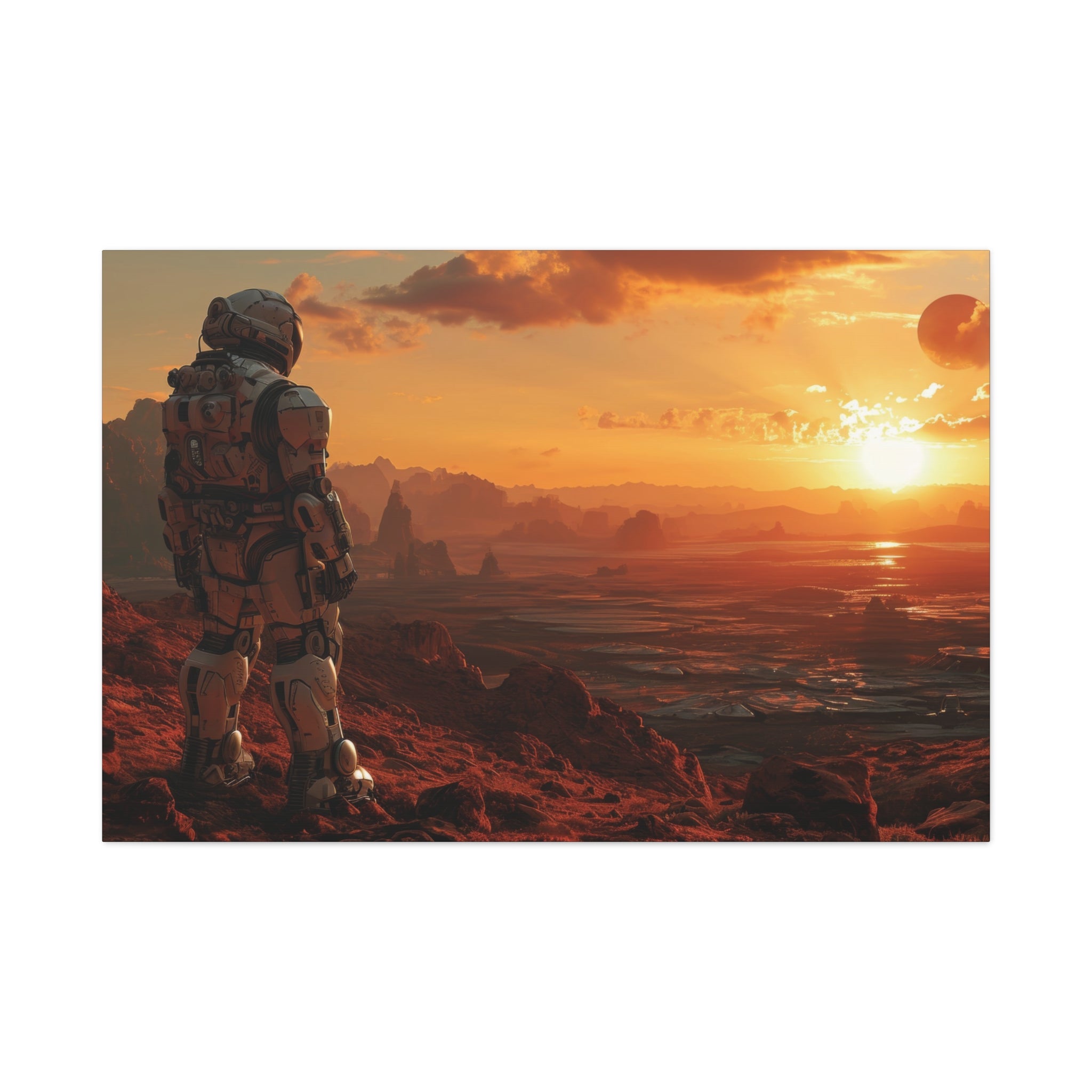 Lone Sentinel: Mech Warrior Overlooking Distant Worlds Canvas Art