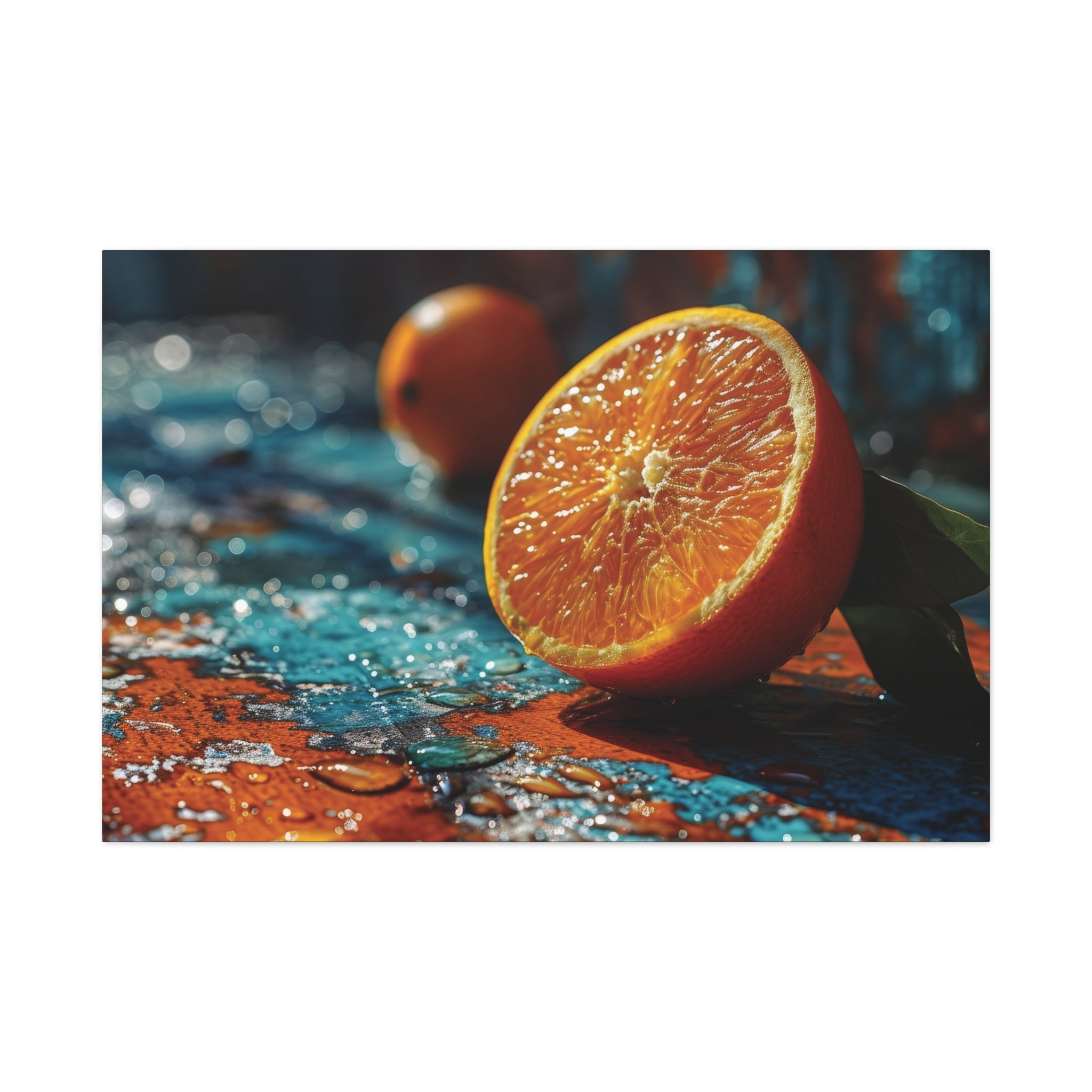 Citrus Gleam: Vivid Orange on Metallic Hues Canvas Art