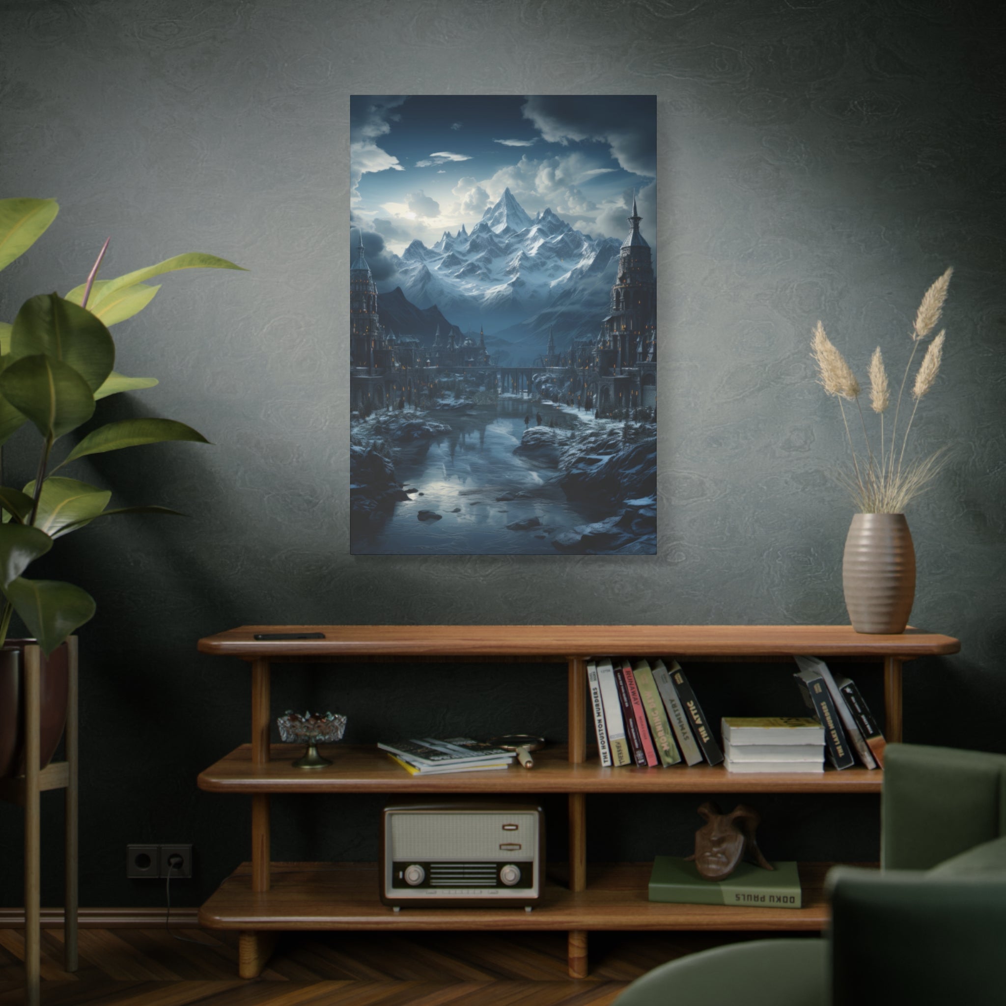 Enchanted Alpine Citadel: Twilight Mountain Canvas Art