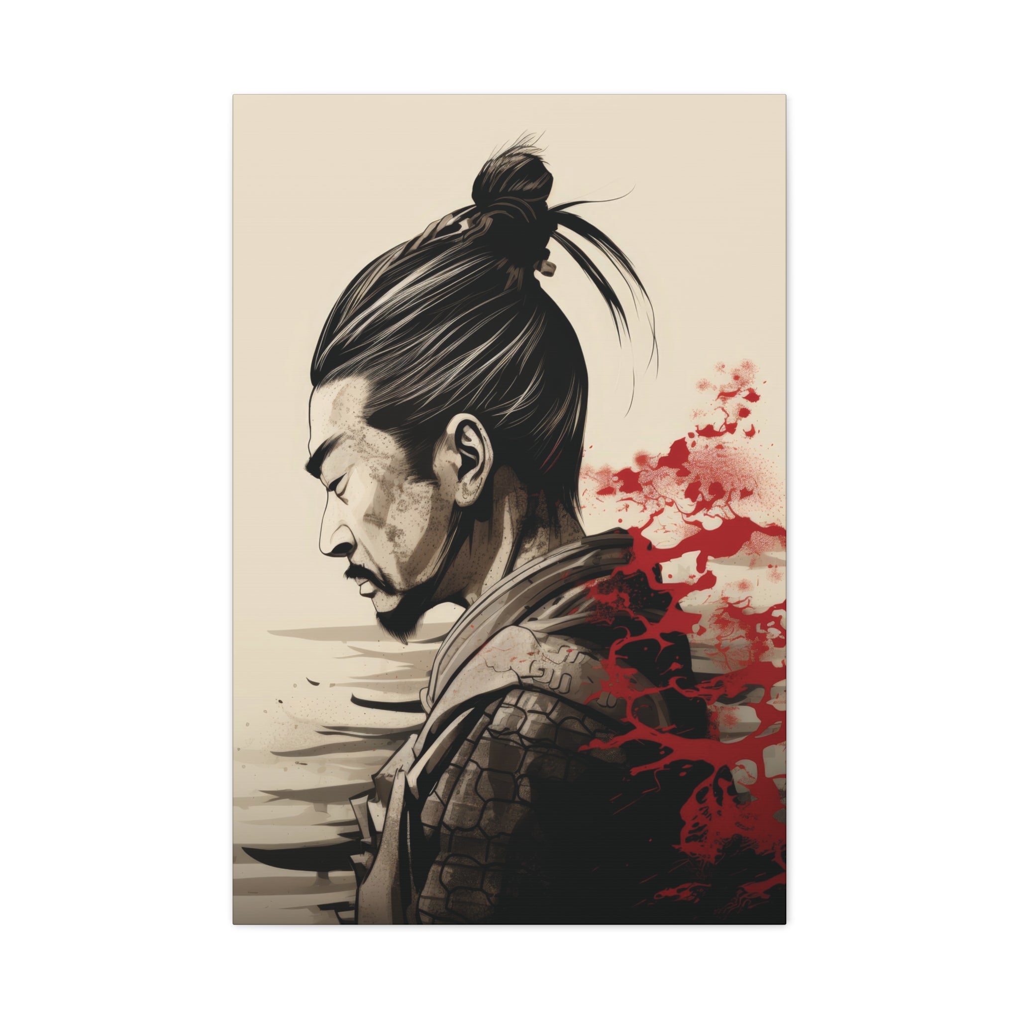 Samurai Introspection: Ink and Blood Canvas Art