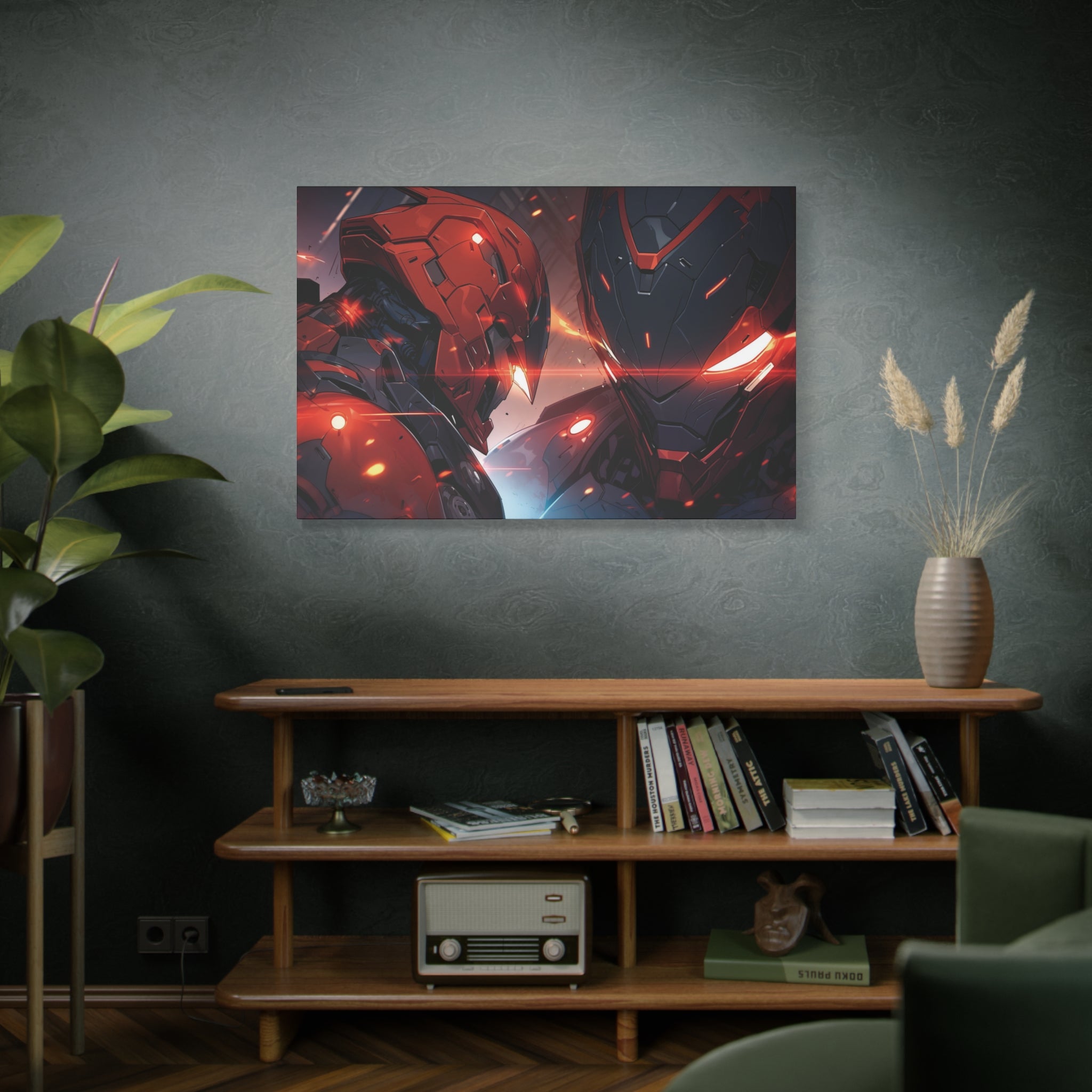 Mech Clash: Red vs Blue Canvas Art