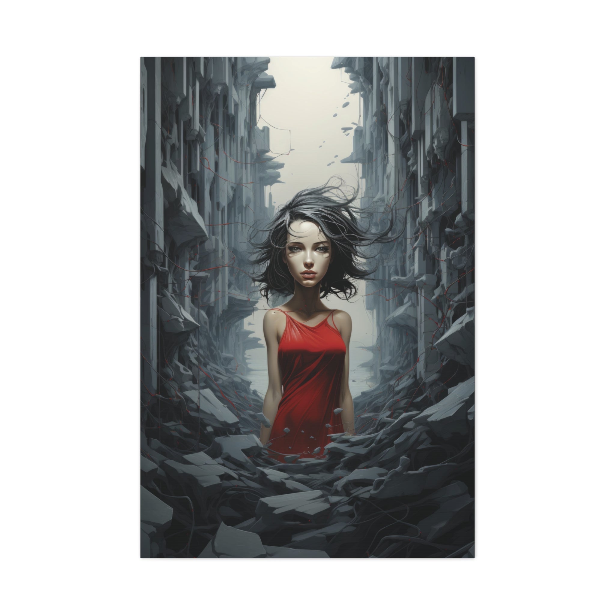 Red Elegance Urban Solitude Canvas Art