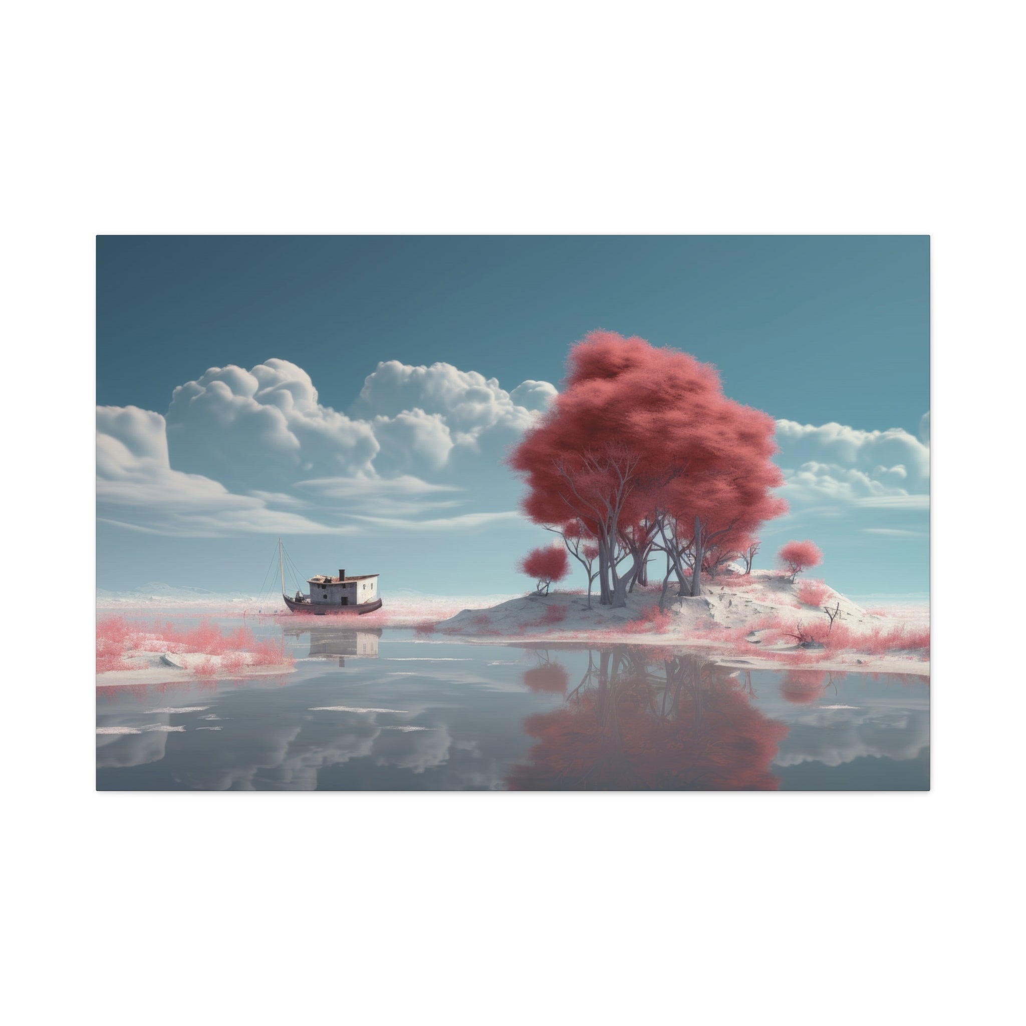 Crimson Serenity: The Ethereal Reflections of a Dreamy Waterscape Canvas Art