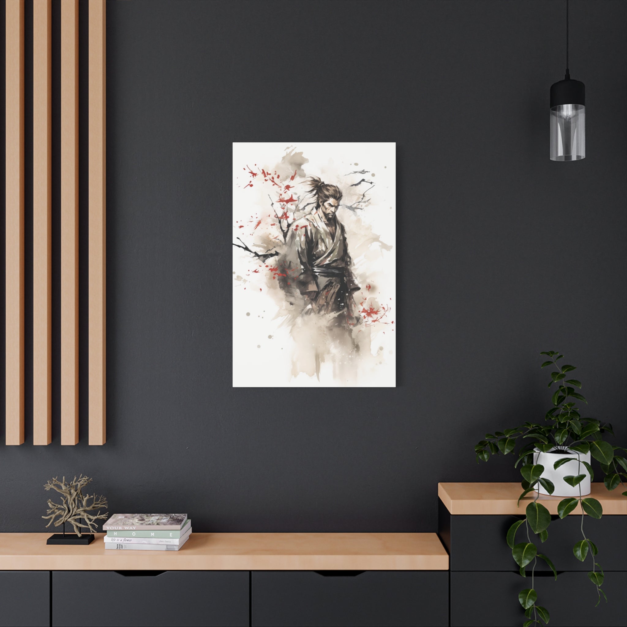 Sakura Warrior: Dynamic Samurai Watercolor Canvas Art