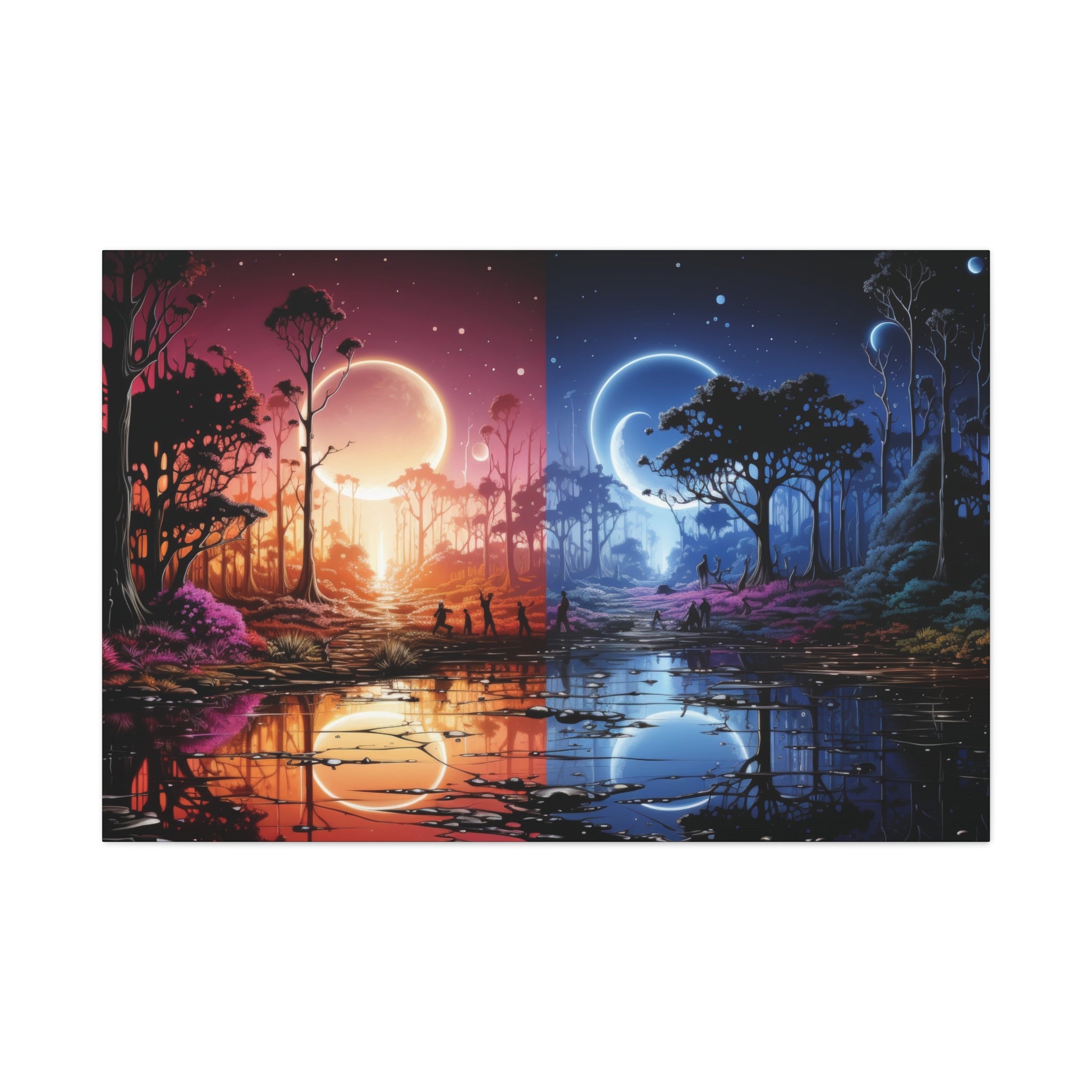 Twilight Duality: A Celestial Dance of Day and Night Canvas Art