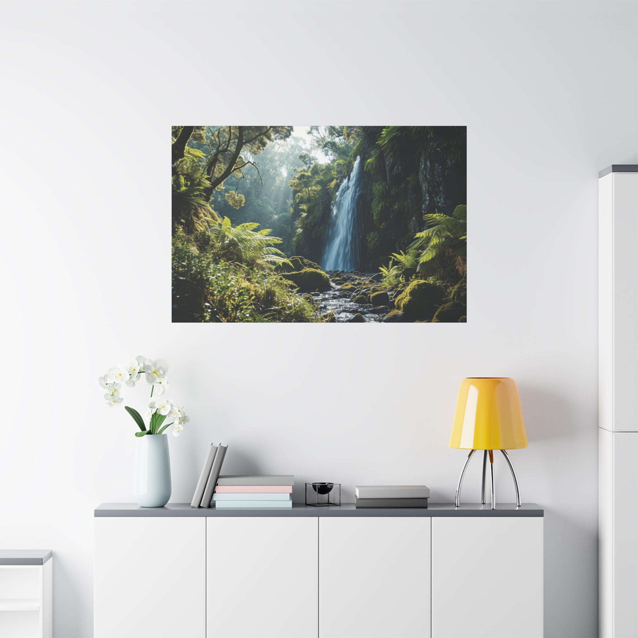 Forest Whisper: The Sunlit Falls Canvas Art