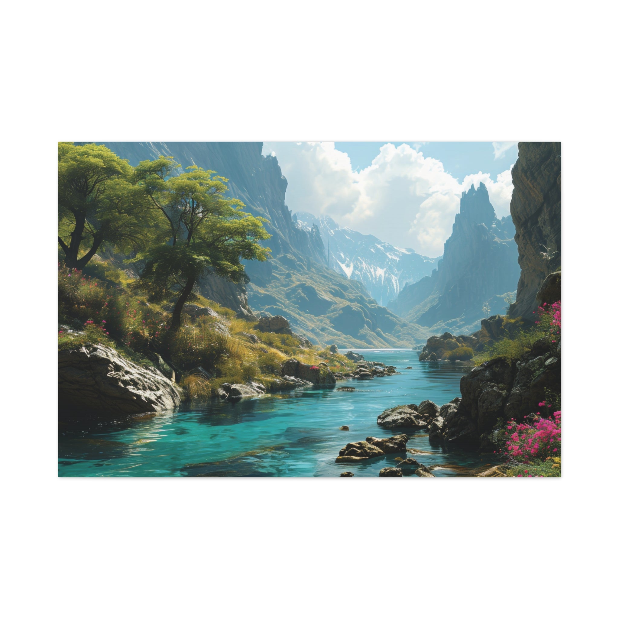 Majestic Mountain River: Fantasy Landscape Canvas Art