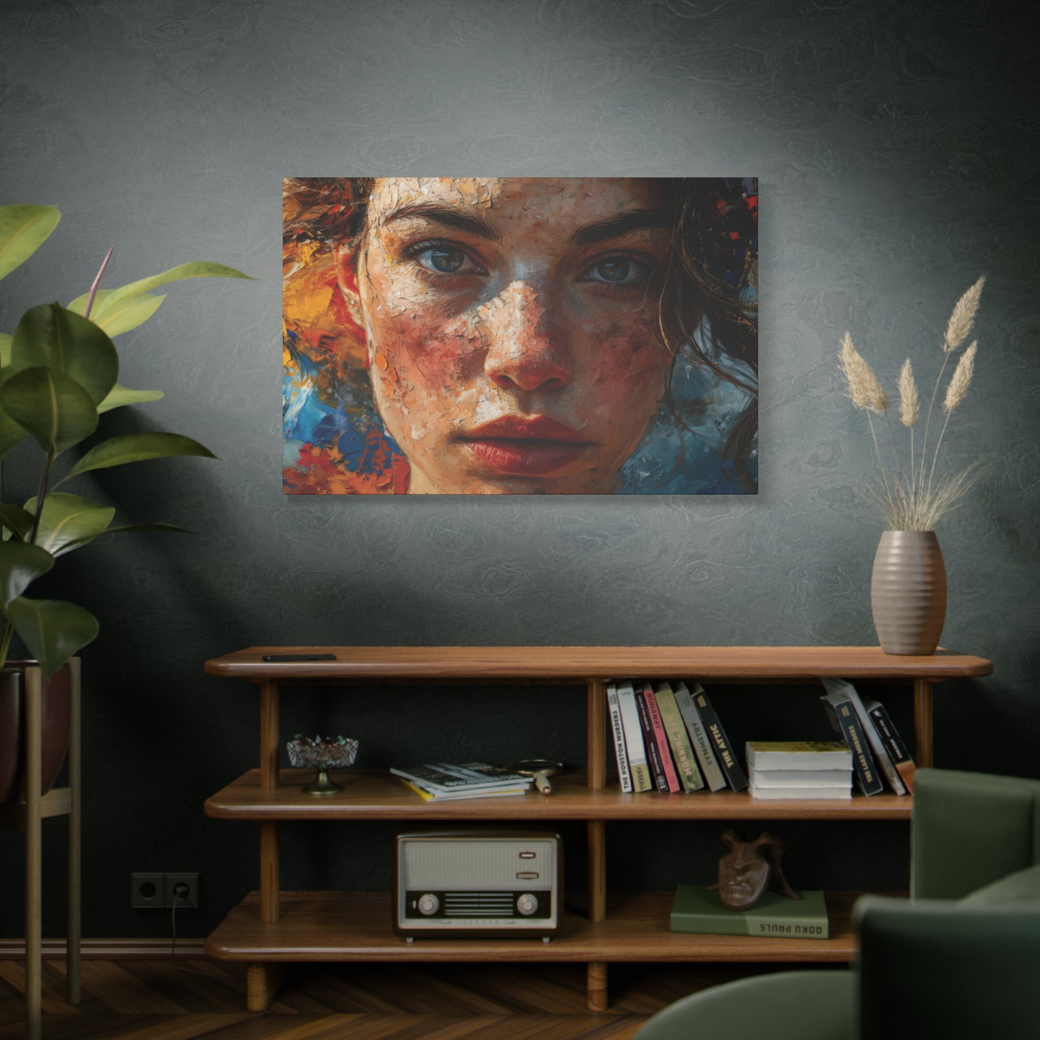 Vivid Gaze: Patchwork Portrait of a Young Woman Canvas Art