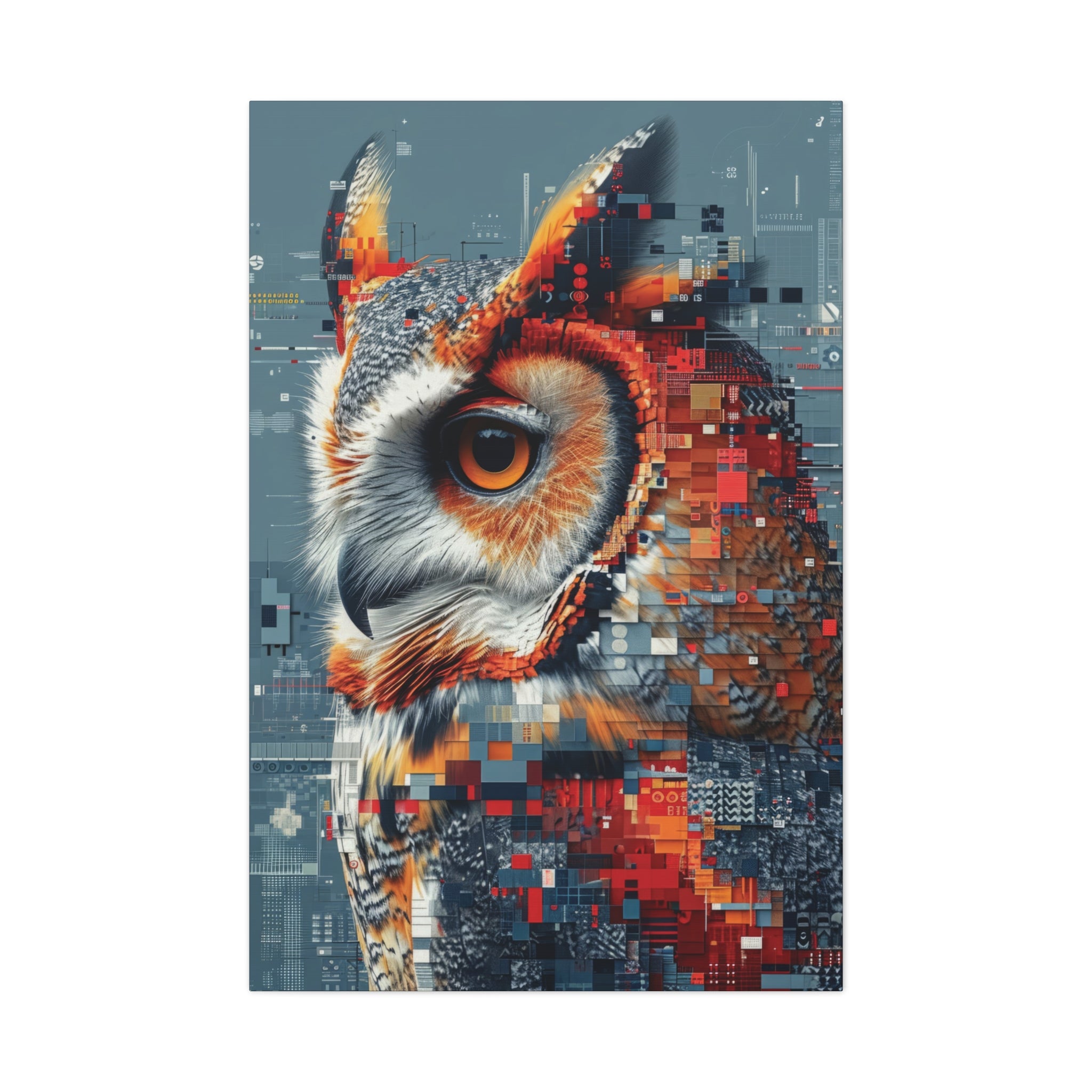 Digital Wisdom: The Pixelated Owl Canvas Art