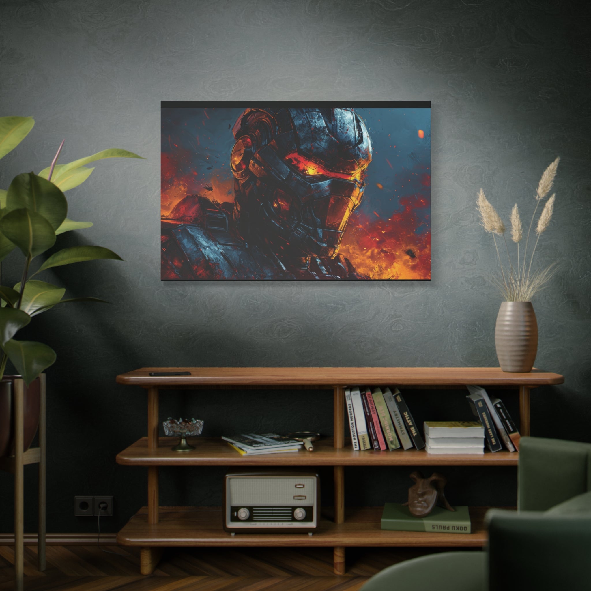 Fiery Robotic Warrior Canvas Art