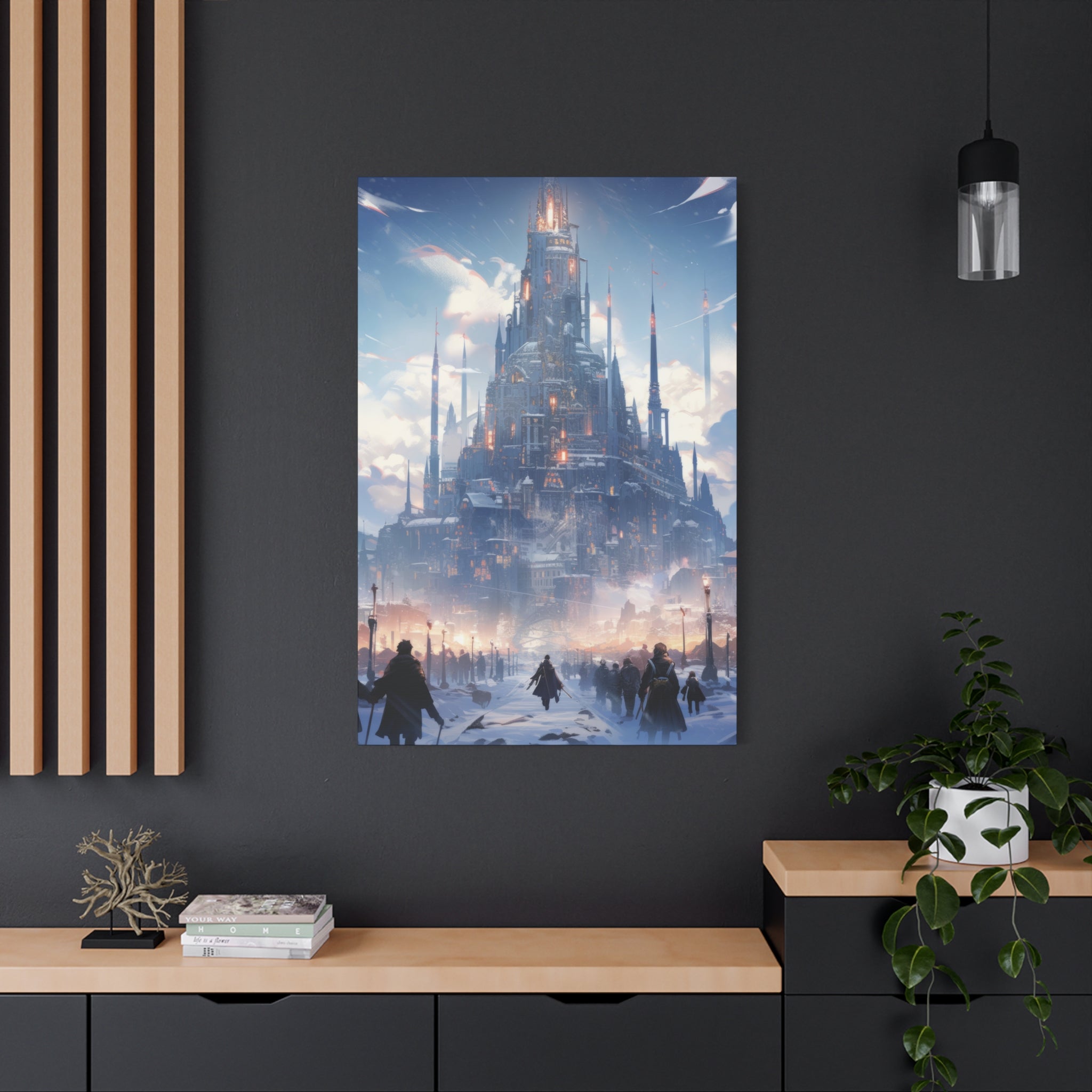 Gothic Frost Citadel: Snowy Spire Canvas Art